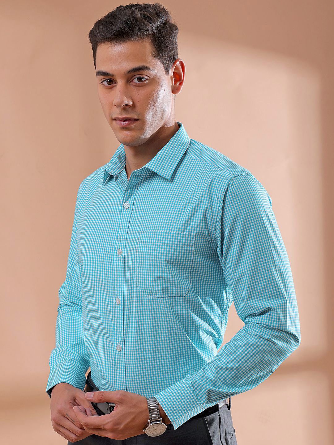 The Indian Garage Co. X Luxe Men Slim Fit Micro Checks Formal Shirt