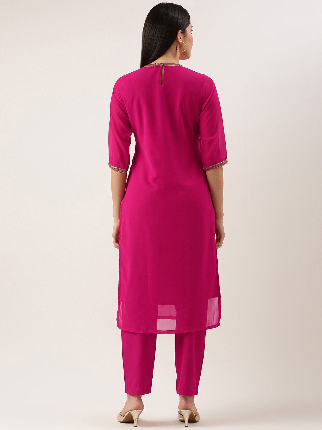 KALINI Round Neck Floral Embroidered Sequinned Kurta with Trousers