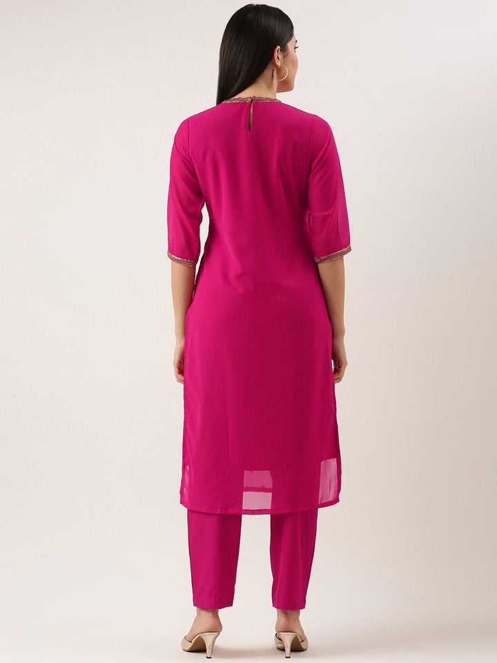KALINI Round Neck Floral Embroidered Sequinned Kurta with Trousers