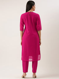 KALINI Round Neck Floral Embroidered Sequinned Kurta with Trousers