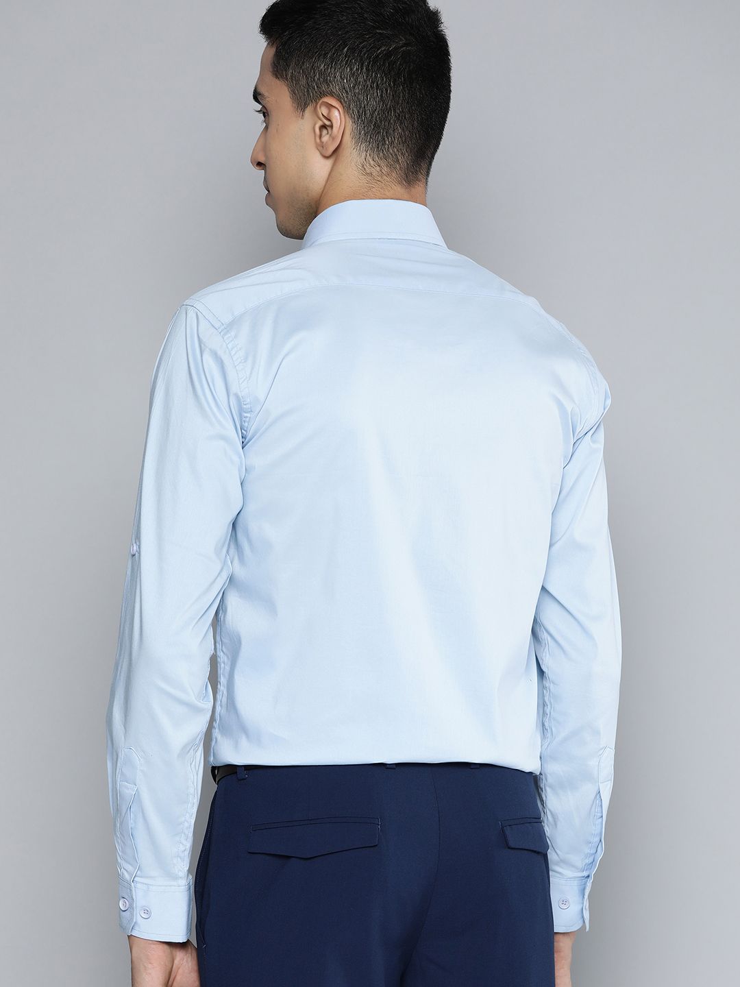 DENNISON Men Blue Solid Smart Slim Fit Stretchable Lycra Formal Shirt