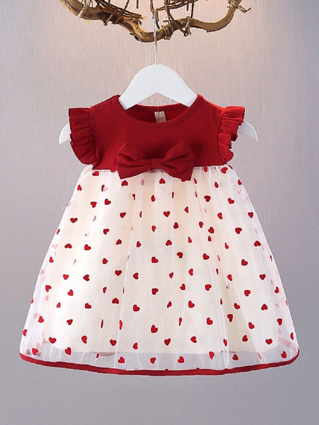 YK Girls Polka Dot Printed Cotton Fit & Flare Dress