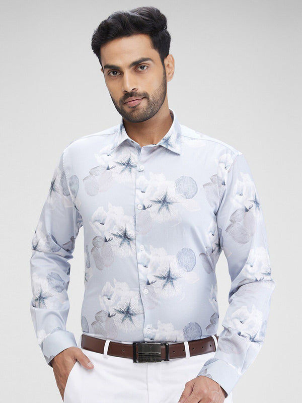 Park Avenue Floral Printed Cutaway Collar Curved Cotton Slim Fit Formal Shirt