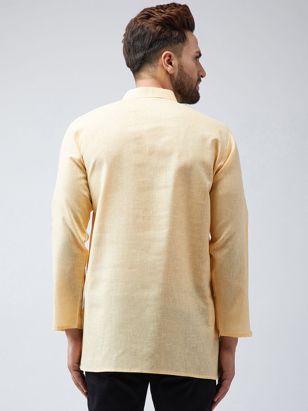 SOJANYA Kurta Pendek Rekaan Tenunan Kuning Lelaki