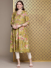 House of Pataudi Women Floral Printed Gotta Patti Floral Kurta