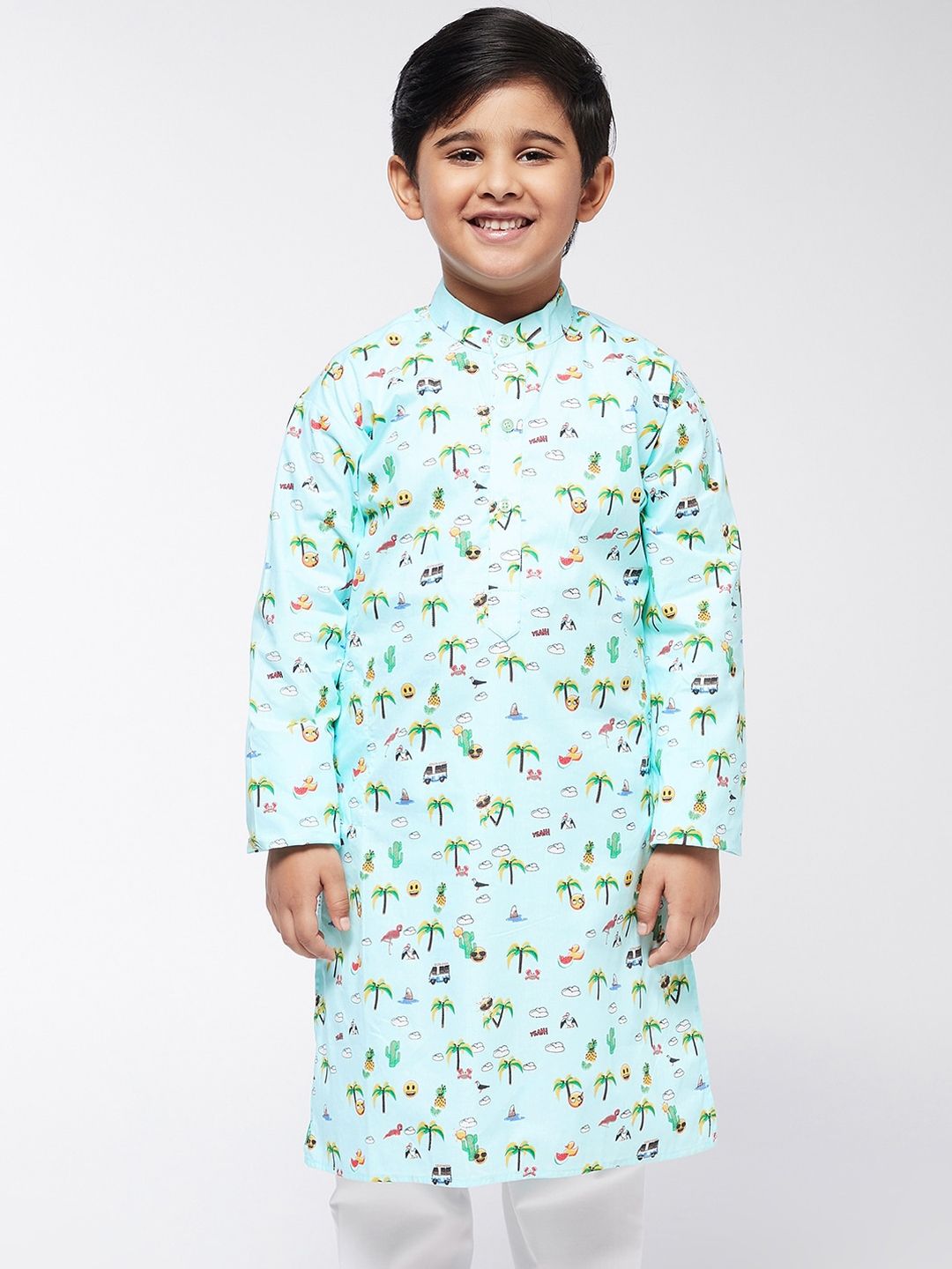 SOJANYA Boys Sea Green Floral Printed Kurta