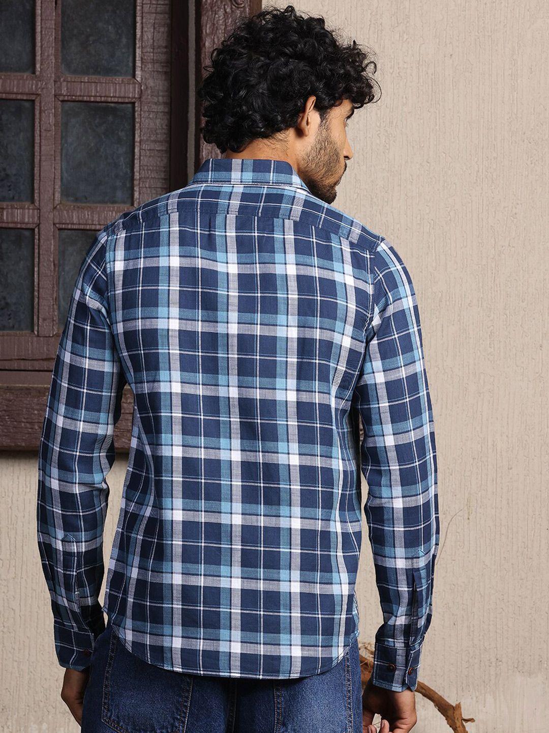 Thomas Scott Premium Slim Fit Tartan Checks Opaque Cotton Casual Shirt