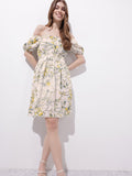 DressBerry Gleeful Spring Florals Bardot Fit & Flare Dress