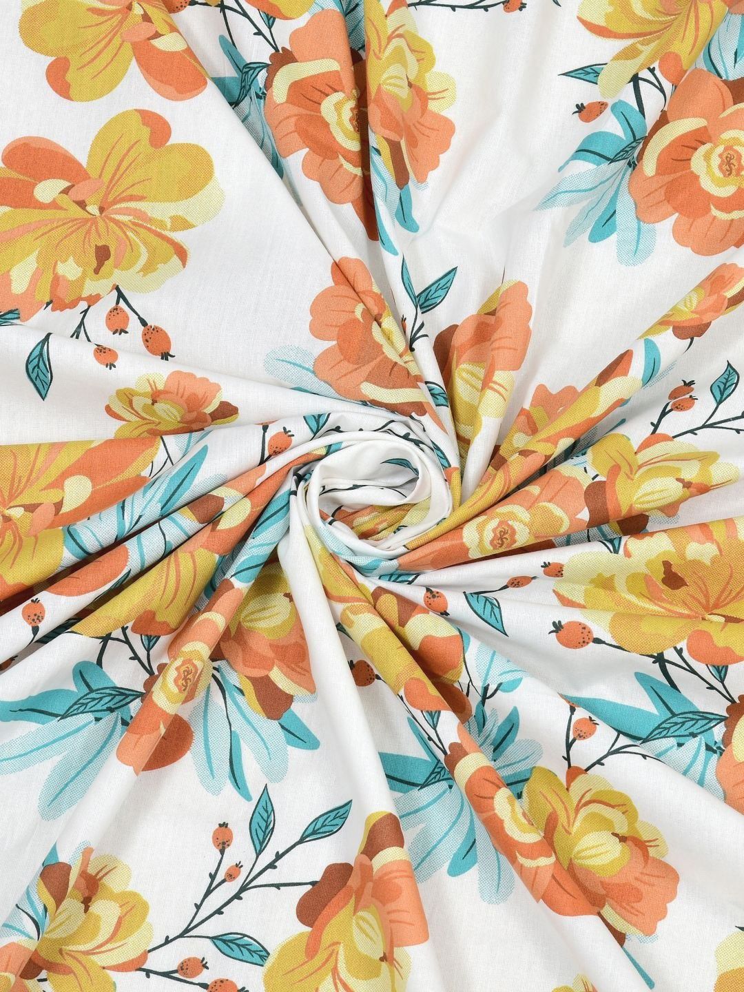 BOMBAY DYEING Florentine Brown Floral Pure Cotton 144TC Queen Bedsheet Set 2.28 m X 2.54 m
