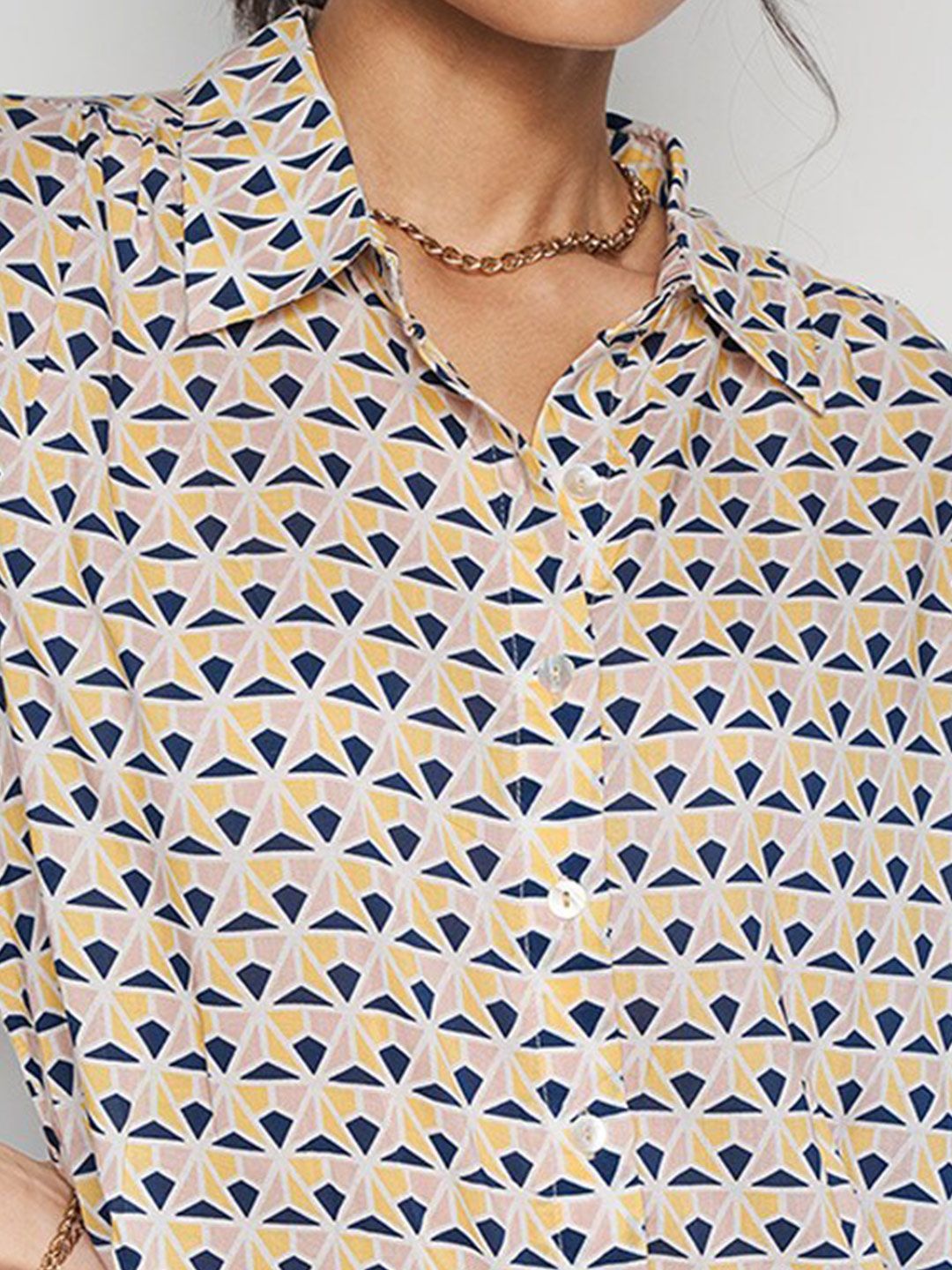 AND Floral Print Shirt Collar Cuffed Sleeves Opaque Casual Top