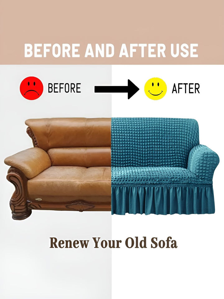 Cortina Teal Elastik Sarung Sofa Boleh Renggang Dengan Lengan