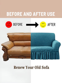 Cortina Teal Elastik Sarung Sofa Boleh Renggang Dengan Lengan