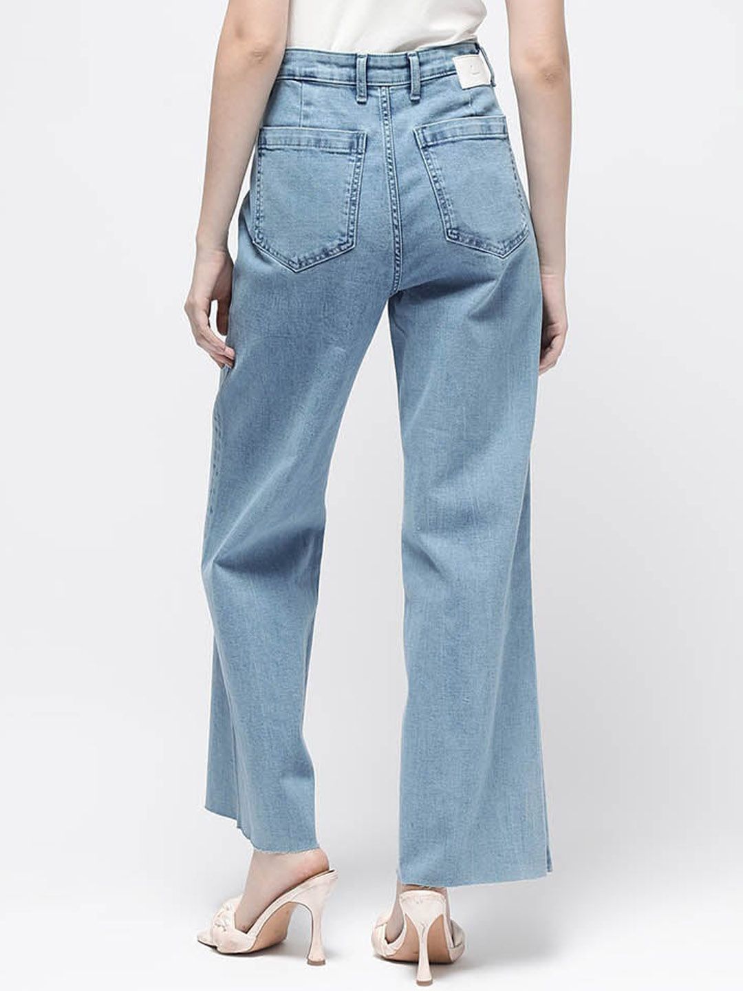 RAREISM Women Comfort Wide Leg High-Rise Clean Look Cotton Jeans