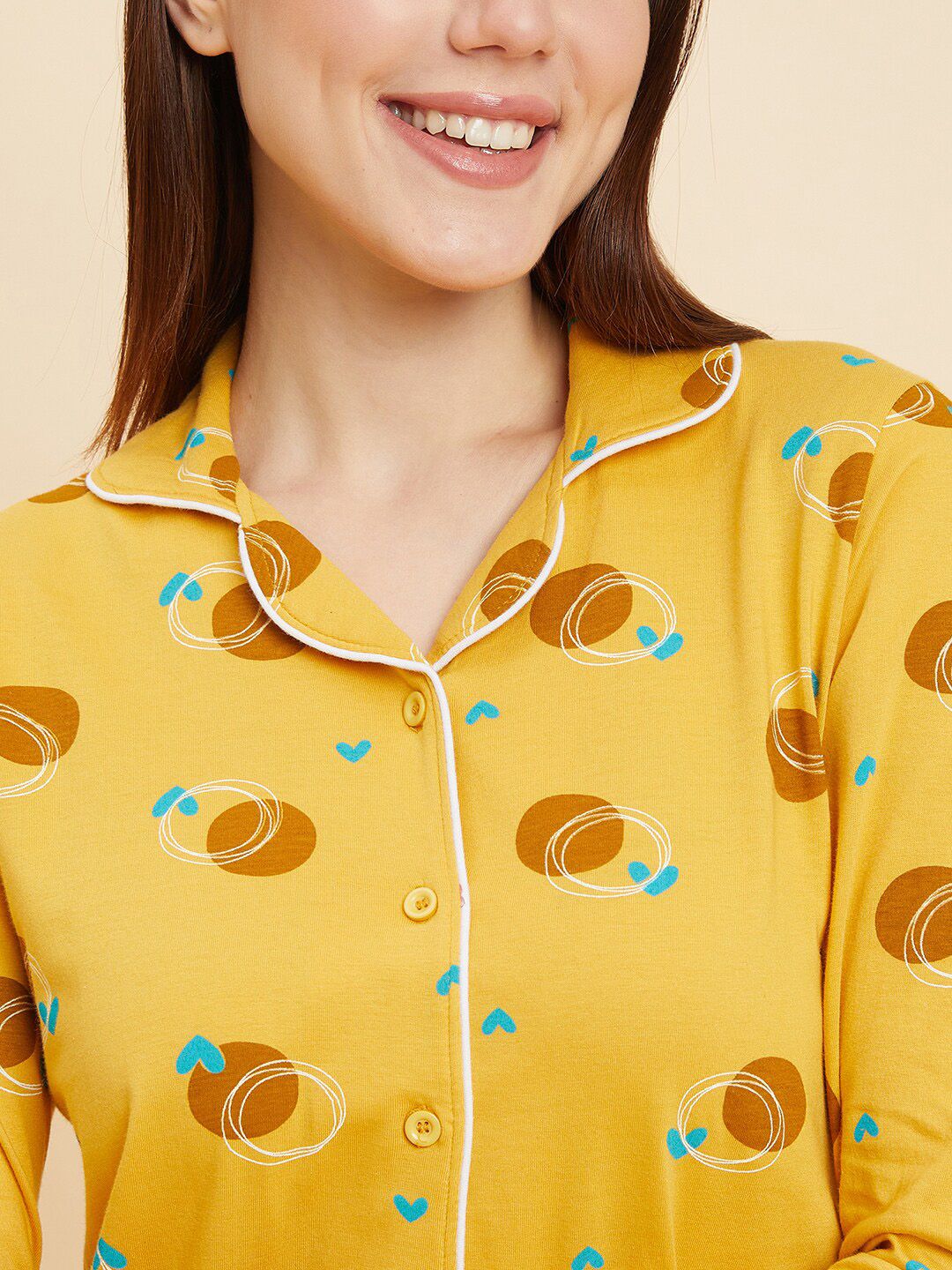 Sweet Dreams Mustard & Brown Conversational Printed Pure Cotton Night suit