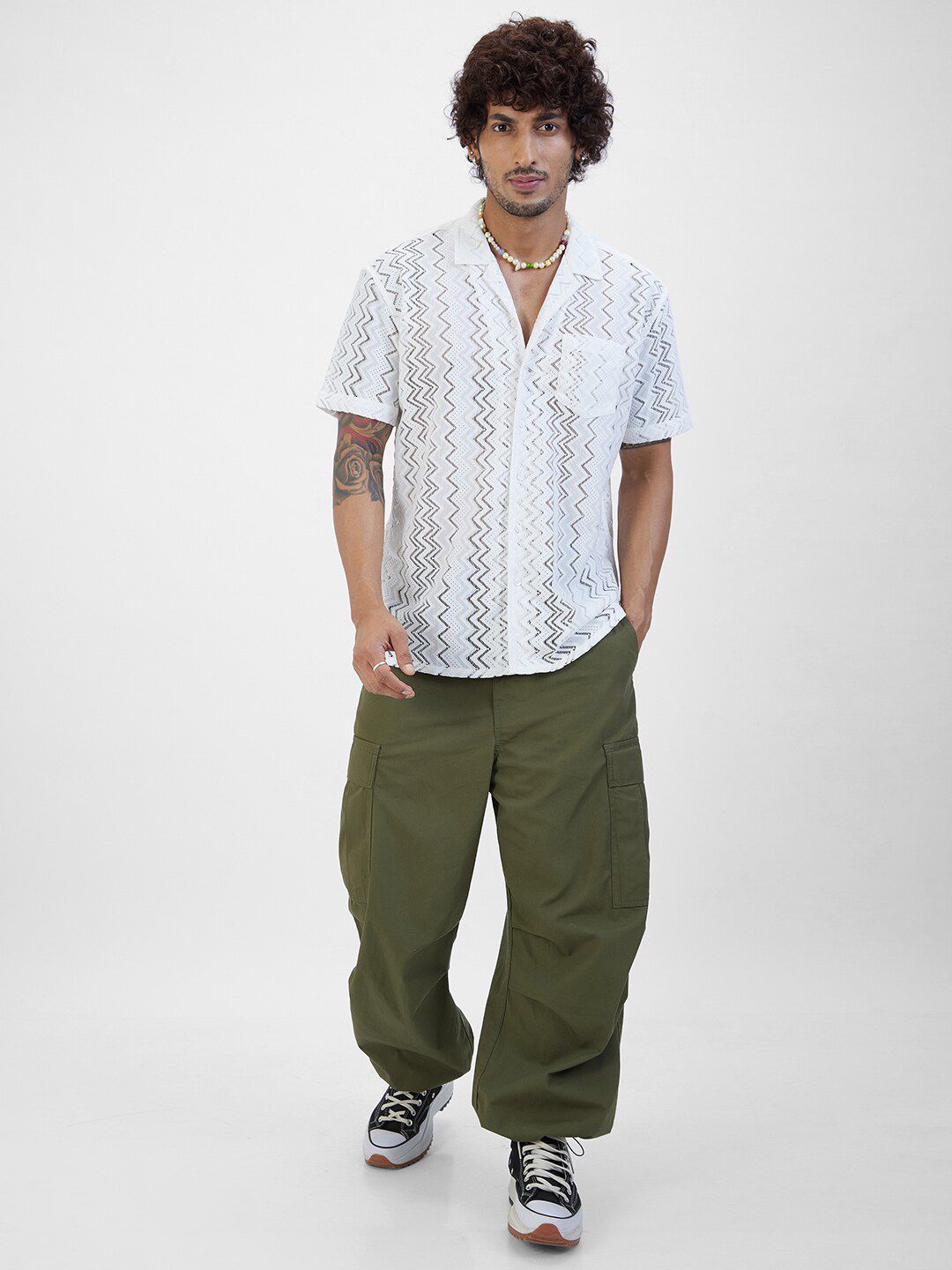 VASTRADO Self Design Short Sleeves Oversized Casual Shirt