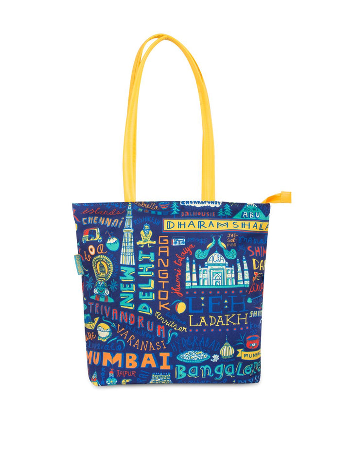 TEAL BY CHUMBAK Navy Blue Printed Tote Bag
