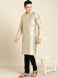 SOJANYA Men Beige Woven Design Straight Kurta