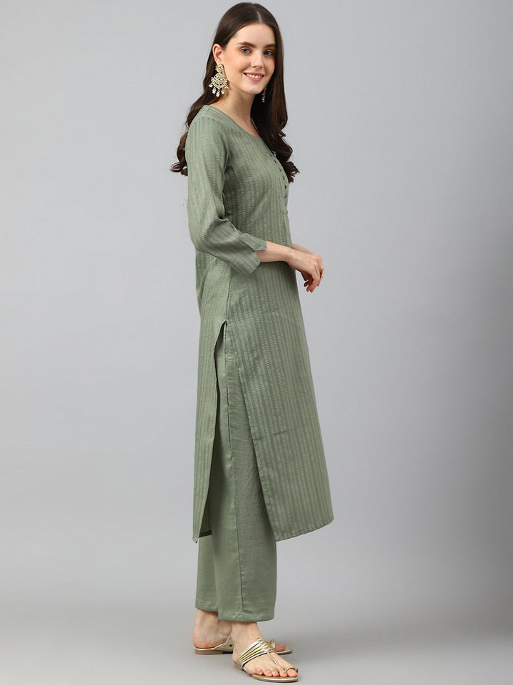 KALINI Striped Round Neck Kurta with Trousers