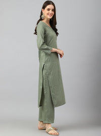 KALINI Striped Round Neck Kurta with Trousers