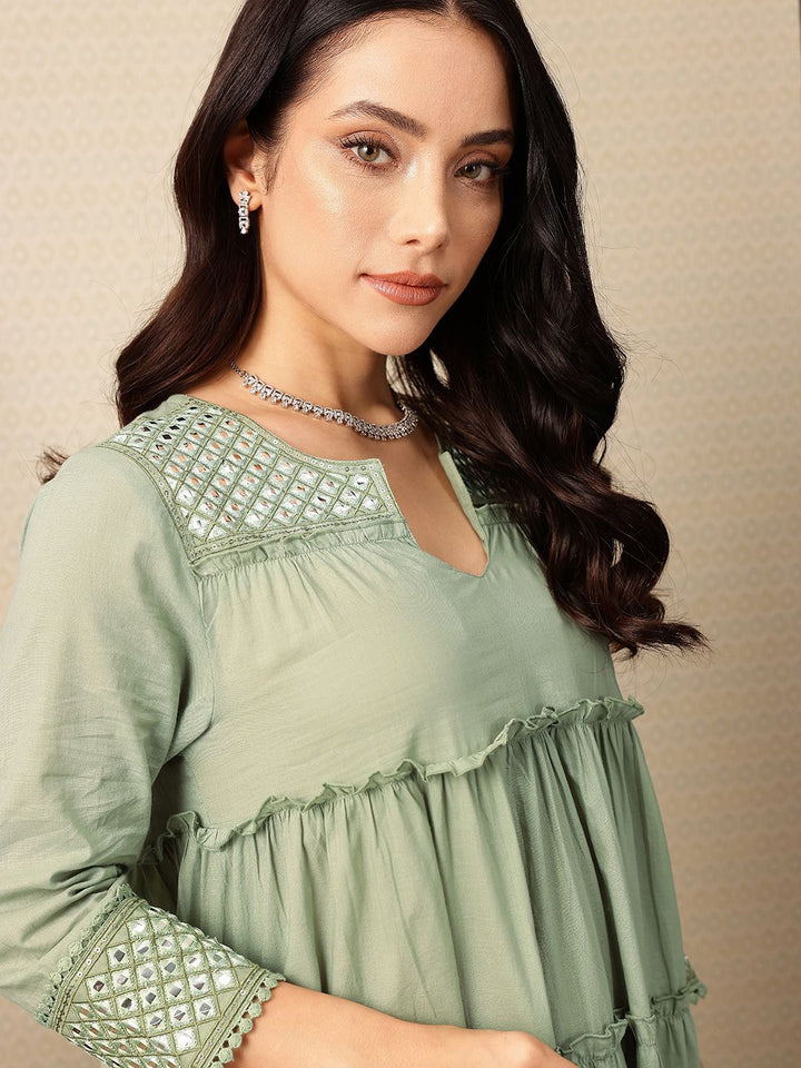 House of Pataudi Mirror Work Tiering Jashn Kurta