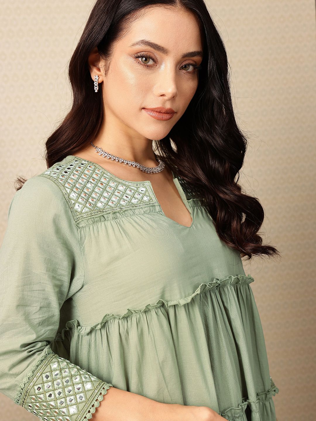 House of Pataudi Mirror Work Tiering Jashn Kurta