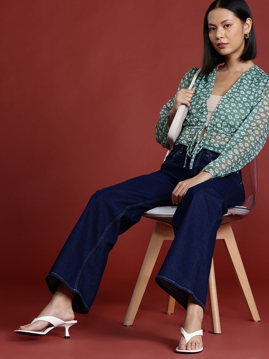 all about you Printed Tie-Up Detailing Crop Top