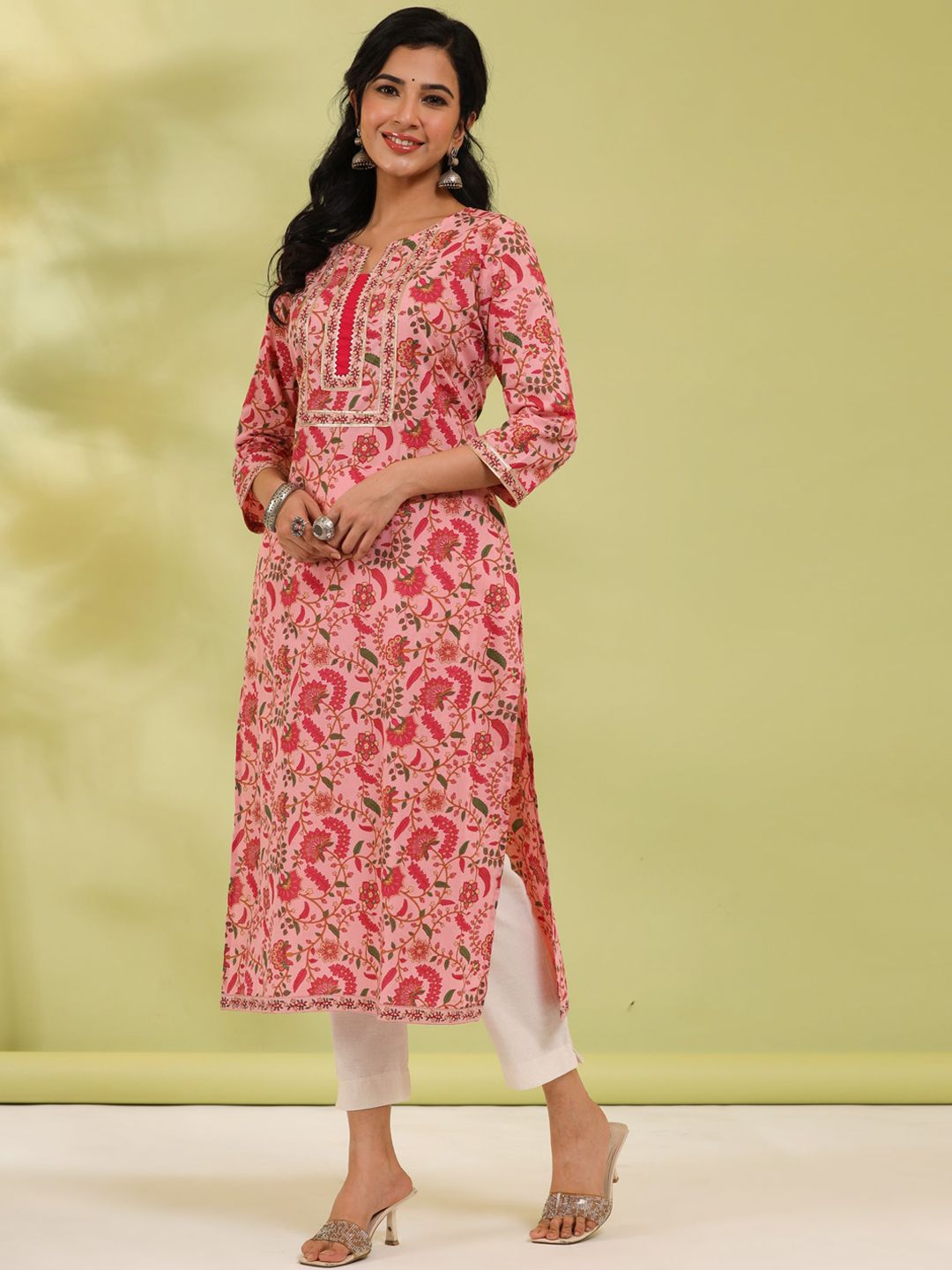 Rain & Rainbow Floral Printed A-line Calf-Length Kurta