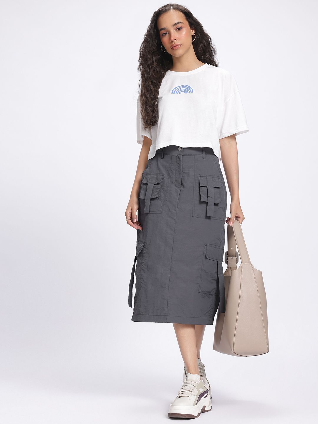 DressBerry Functional Fashion Cargo Style Midi Straight Skirt