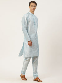 SOJANYA Men Blue Solid Kurta with Churidar & Ethnic Jacket
