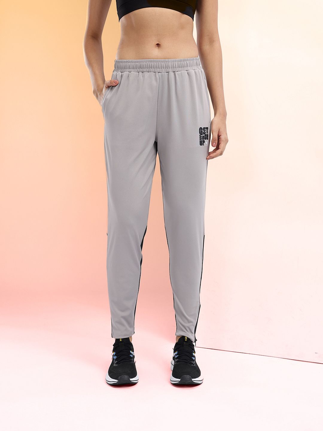 HRX by Hrithik Roshan Women Mid-Rise Rapid-Dry Running Track Pants with Side Slits