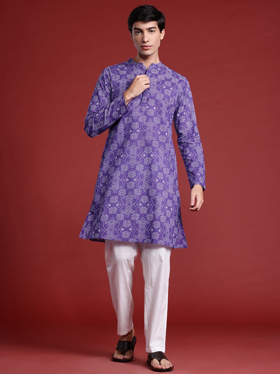 Anouk Bandhani Printed Regular Pure Cotton Kurta with Trousers