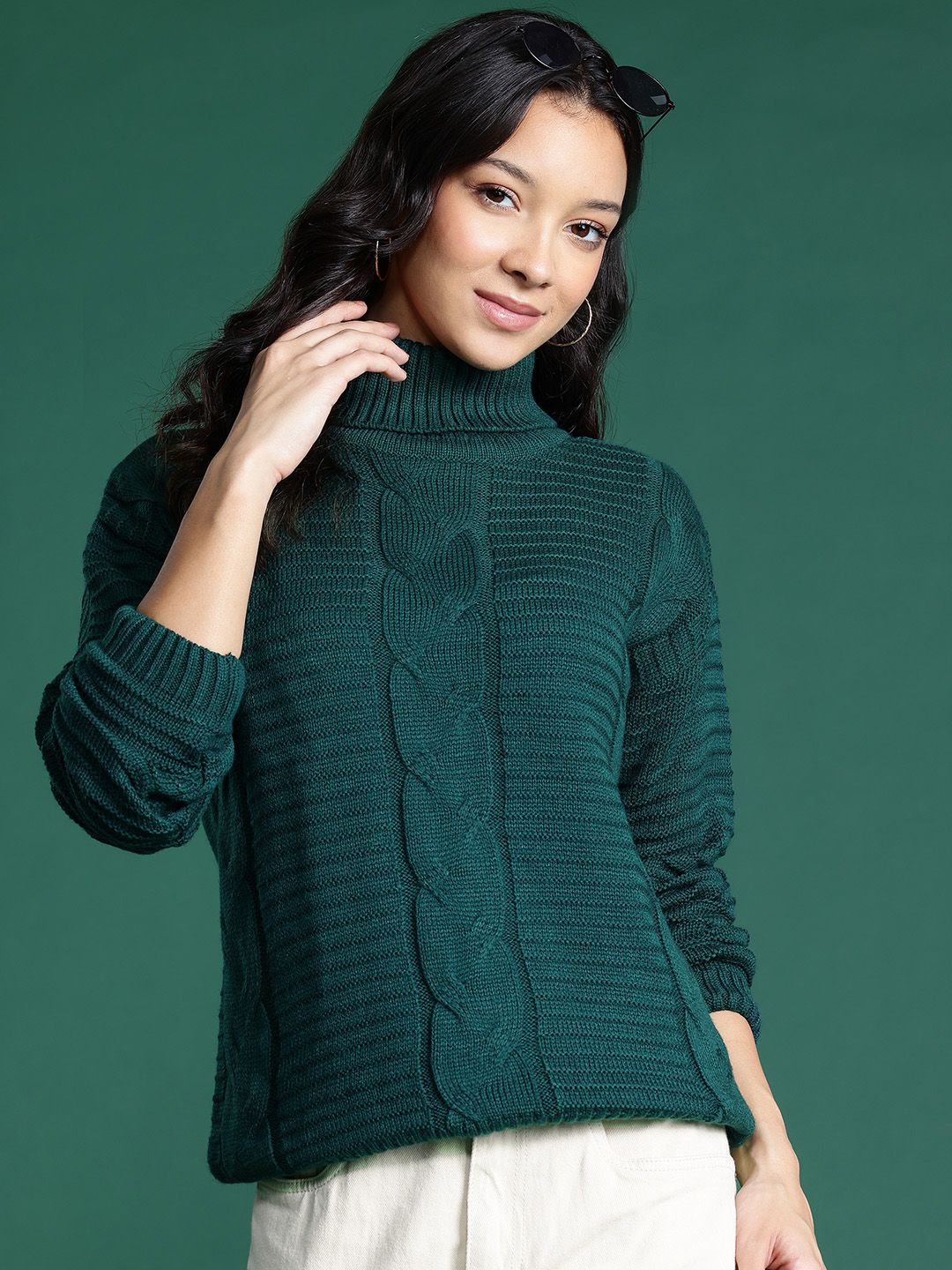 DressBerry Cable Knit Turtle Neck Pullover