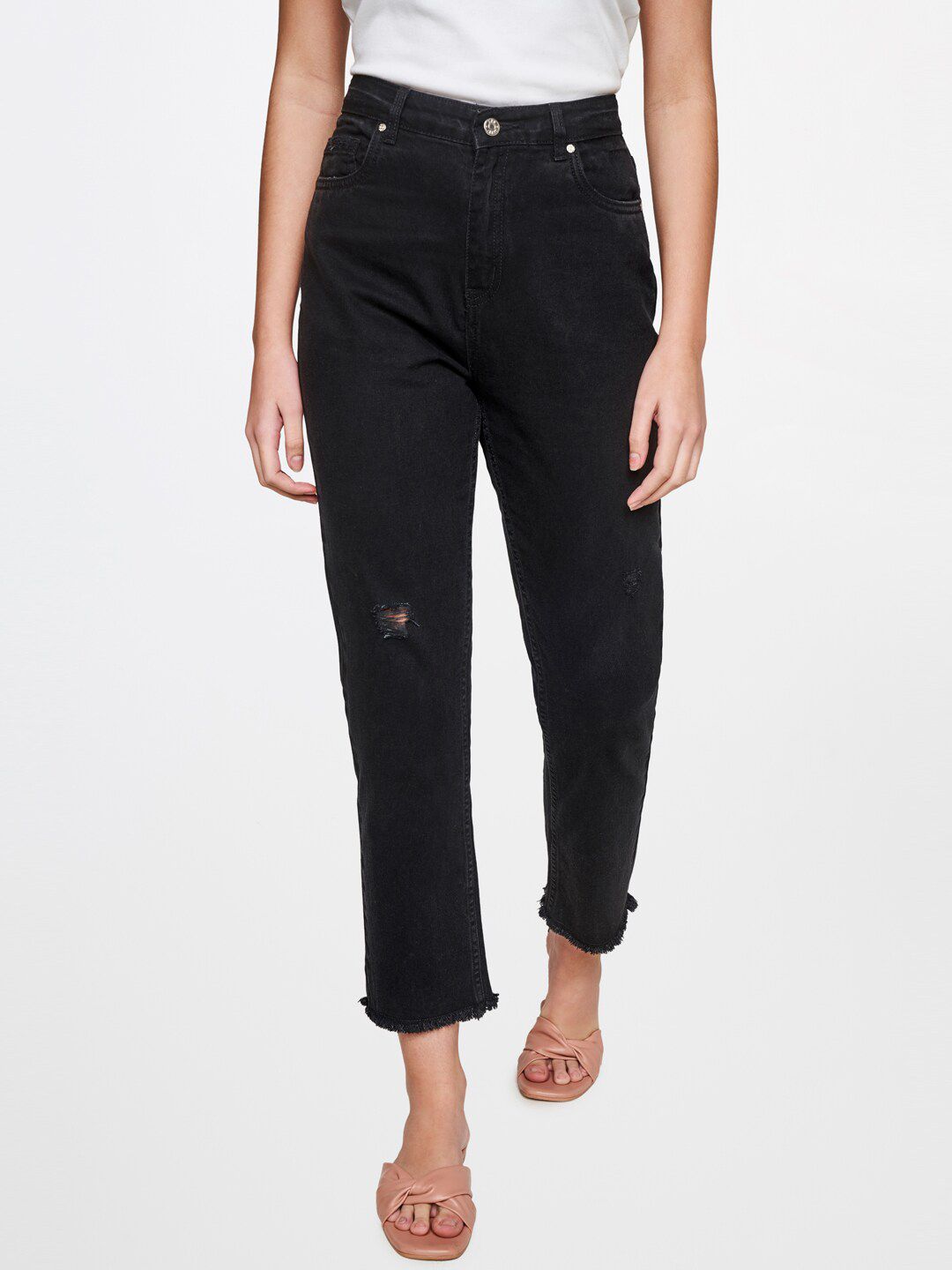 AND Women Black Mom Fit Trousers