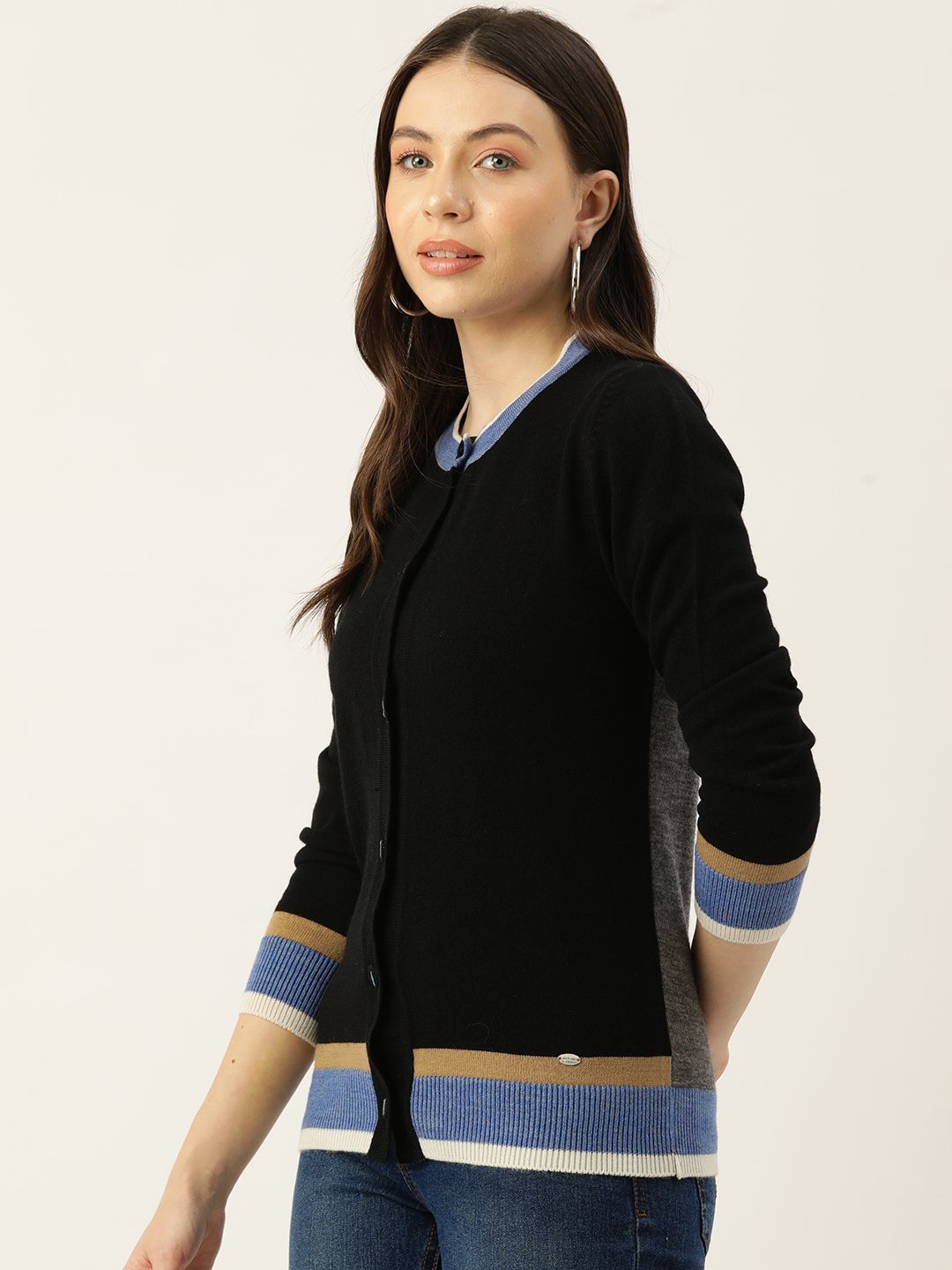Monte Carlo Fine Knit Contrast Stripes Cardigan