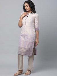 AURELIA Band Collar Woven Design Zari Kurta