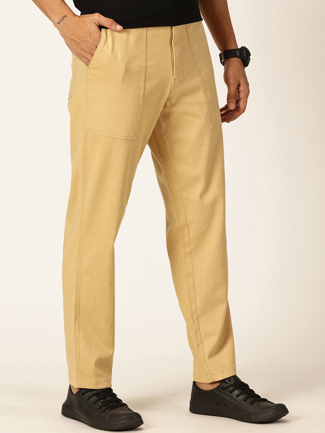 Thomas Scott Men Smart Regular Fit Mid-Rise Easy Wash Linen Chinos Trousers