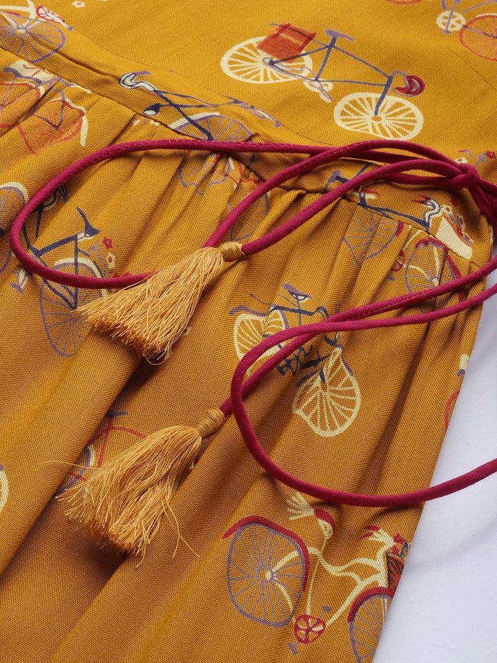 Anouk Women Mustard Yellow Printed A-Line Kurta