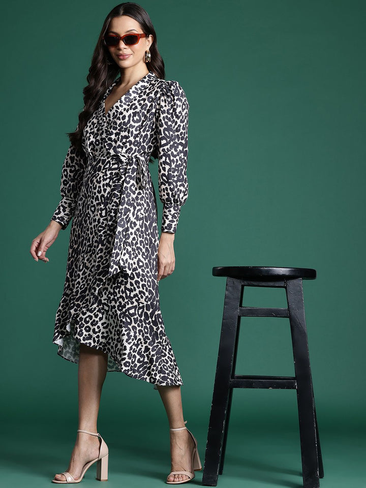 DressBerry Animal Print Midi Wrap Dress
