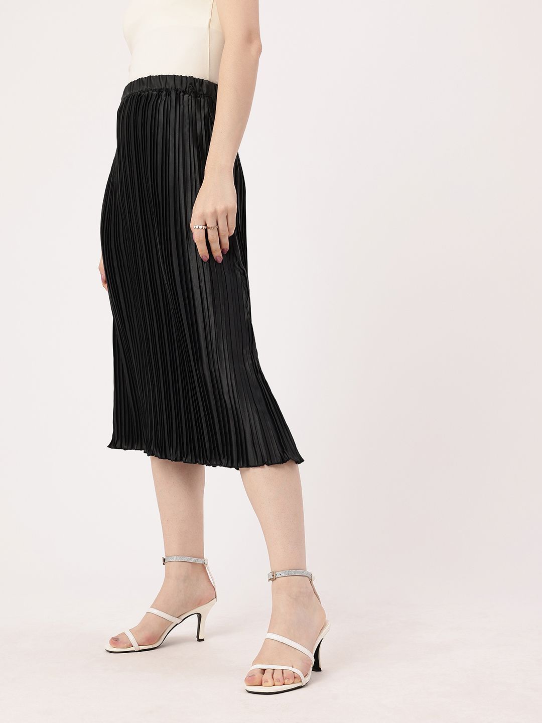 DressBerry Effortless Elegance Accordion Pleated Satin Finish A-Line Midi Skirts