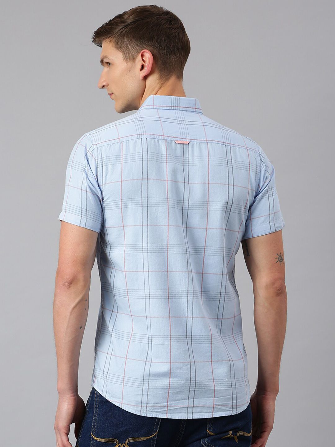 Thomas Scott Men New Millennium Fit Blue Slim Fit Checked Pure Cotton Casual  Shirt