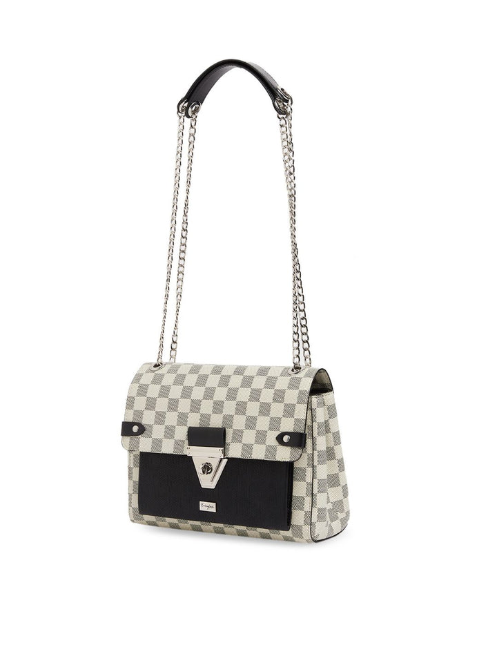 Berrylush Off White Checked Structured Sling Bag