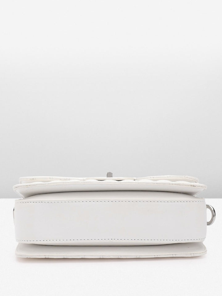 Lino Perros Women Striped Structured Satchel Bag with Quilted Detail