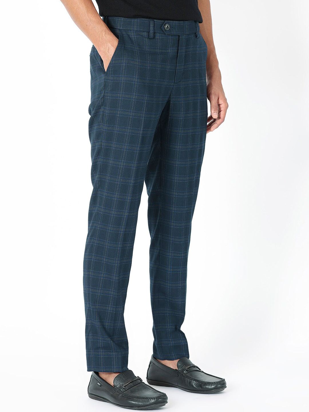 RARE RABBIT Men Twig Checked Slim Fit Mid-Rise Plain Trouser