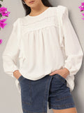 DressBerry Free Spirit Fit Dobby Weave Lace Inserts Ruffled Top