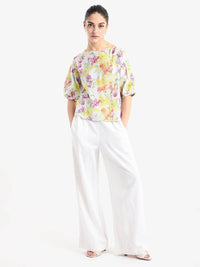 RAREISM Floral Print Puff Sleeve Styled Back Top