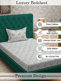 Myntra Elegant Homes Grey Floral 400 TC Single Bedsheet with 1 Pillow Covers