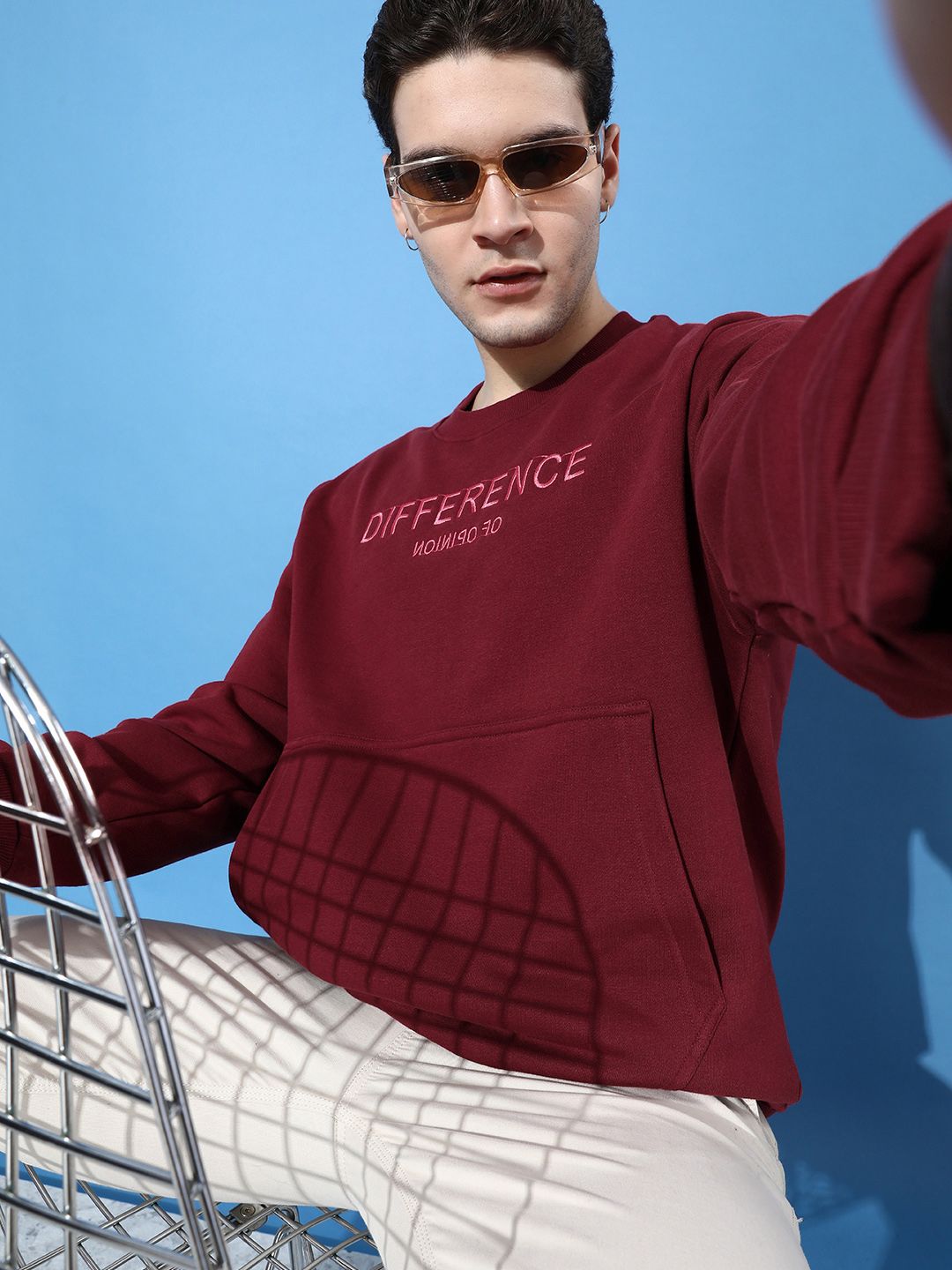 Difference of Opinion Men Embroidered Oversized Fleece Sweatshirt