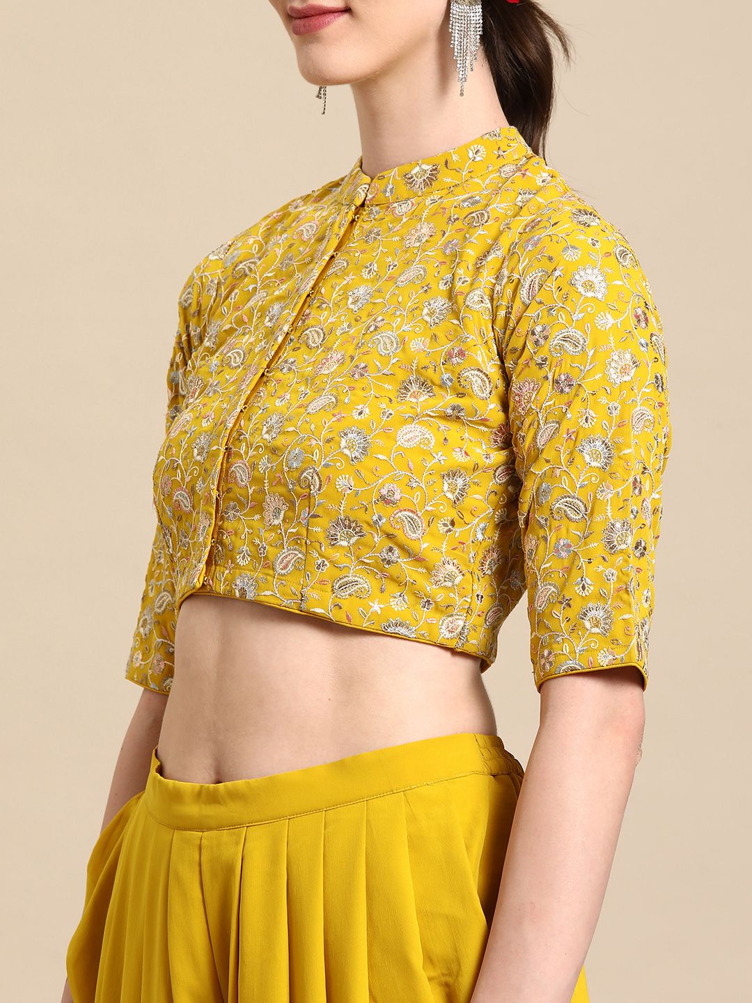 Libas Pure Georgette Ruffled Detail Dhoti Saree with Stitched Blouse