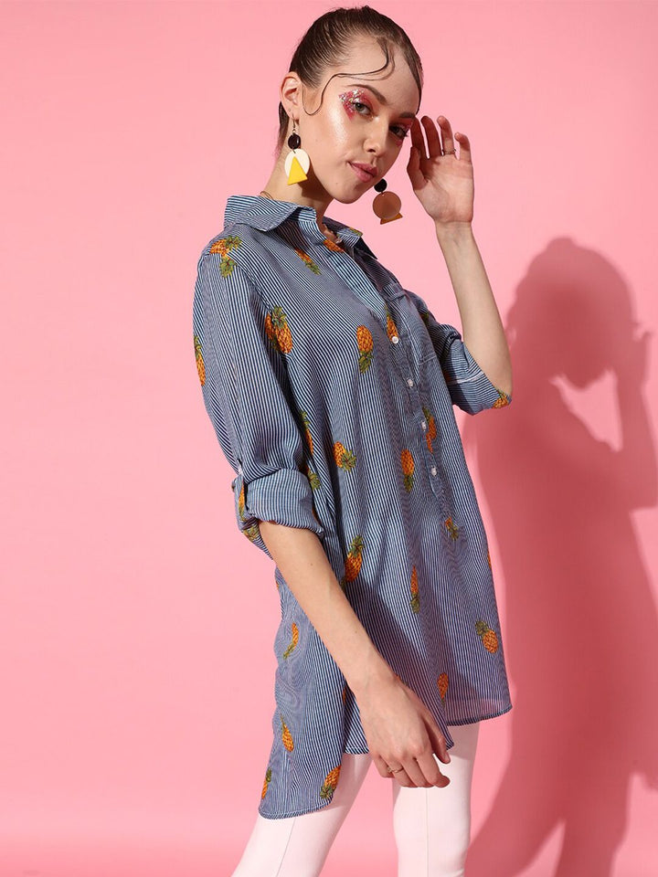 STREET 9 Women Blue Graphic Shirt