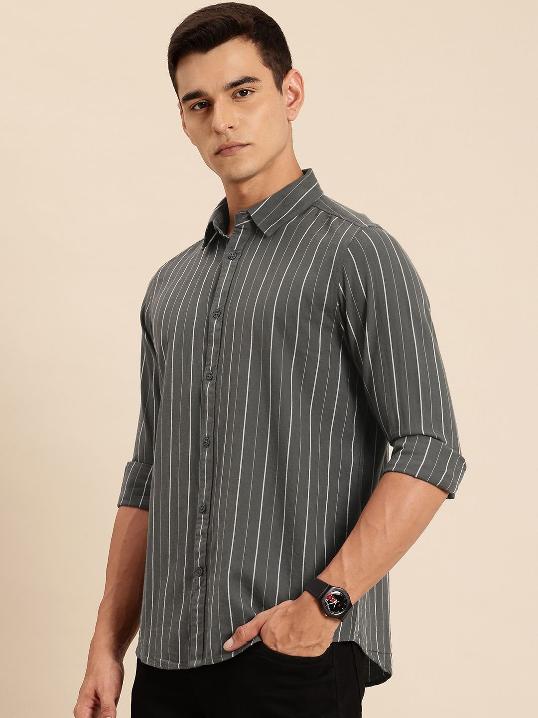 Being Human Pure Cotton Slim Fit Striped Casual Shirt